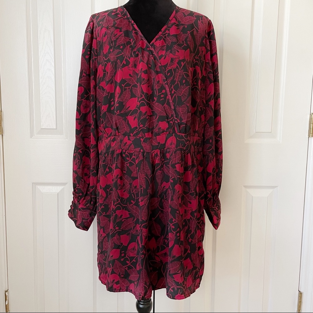 ASOS Floral Long Sleeve Faux Wrap Dress Size 16